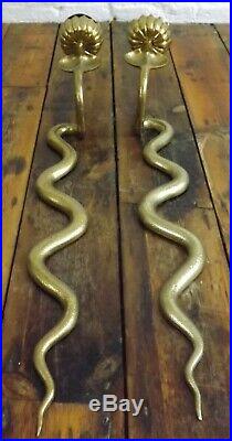Antique Pair Vintage Brass Cobra wall Sconces Candle Holders Egyptian