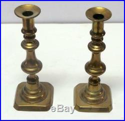 Antique Pair of 19th c. Brass Push Up Candlesticks 9 tall