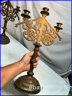 Antique Pair of Brass 3 Arm Decorative Candelabra 18.5in Tall Floral Designs