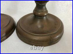 Antique Pair of Bronze Brass Candlesticks Holders, 10 7/8 Tall, 5 Dia (Bottom)