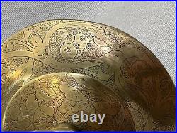Antique Pair of Chinese Heavy Brass Floral Etched Candle Holders, 4 H, 5 1/4 D