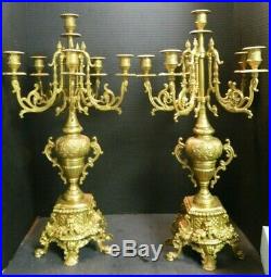 Antique Pair of French Louis XIV Empire Style 6 Arm Brass Candelabras Excellent