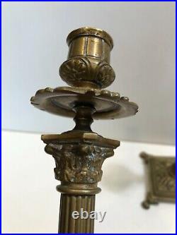 Antique Pair of Pierced Brass Candlesticks Holders, 9 3/4 Tall, 5 x 5 Bottom