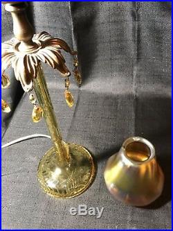 Antique Pairpoint ABP Intaglio Cut Crystal CandleStick Lamp Signed Steuben Shade