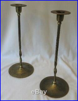 Antique Pr ROYCROFT HAND HAMMERED Twisted COPPER CANDLE HOLDERS ARTS & CRAFTS