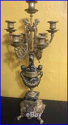 Antique Rococo Style Marble & Brass Candelabra Made In Italy Signed