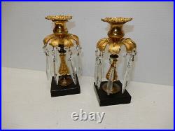 Antique Set American Antique Gilt Brass Candle Holders Marble Bases Ca, 1870