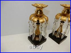 Antique Set American Antique Gilt Brass Candle Holders Marble Bases Ca, 1870