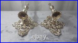 Antique Silver Plated Brass Wall Sconce Candlestick Holder Pair