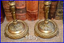 Antique Small Pair French Brass Altar Candlesticks Church Candle Holders