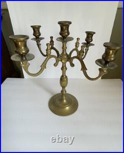 Antique Solid Brass 5 candle holder large 14 x 13 candlelabra set of 2