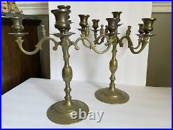 Antique Solid Brass 5 candle holder large 14 x 13 candlelabra set of 2