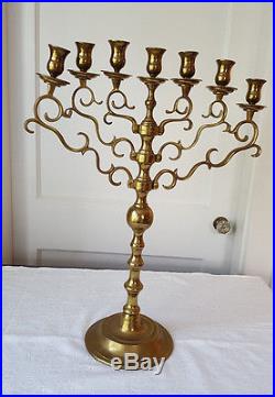 Antique Solid Brass 7 Arm Candelabra/Menorah Large and Heavy