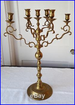 Antique Solid Brass 7 Arm Candelabra/Menorah Large and Heavy