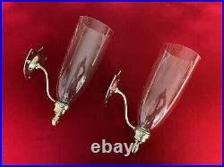 Antique Solid Brass Hand Blown Glass Candle Sconces Williamsburg Style