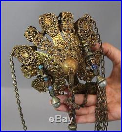 Antique Solid Brass Jeweled Hanging Candle Fairy Lamp, NR
