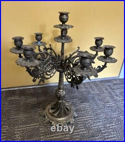 Antique Solid Brass Victorian Candelabra Vintage Gothic Ornate Swirly Holds 8