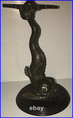 Antique Solid Bronze Dolphin Candlestick Candle Holder