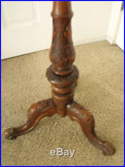 Antique Solid Wood Carved Double Music Stand with Brass Candle Holders