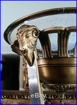 Antique Style Ram Heads Brass & Glass Potpourri Holder Candle Holder Candy Dish