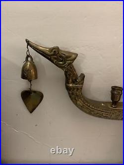 Antique Supannahong Sami Dragon Gondola Boat Candle Holder Brass Menorah 22