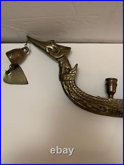 Antique Supannahong Sami Dragon Gondola Boat Candle Holder Brass Menorah 22