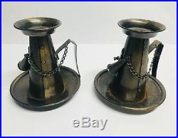 Antique Tell City Chair Company Weathered Brass Candle Holders Colonial Fing