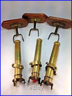 Antique Three Ships Brass Swivel Candle Holders With Wood & Brass Scones Holder