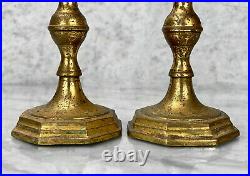 Antique Traditional Brass Candlestick Holders A Pair