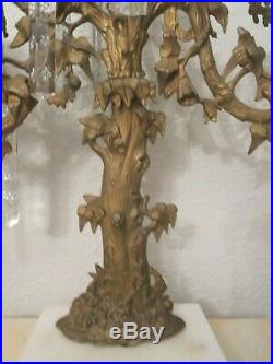 Antique Tree Brass Girandole Candelabra Marble Base