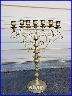 Antique VTG Brass Candle Holder Menorah Candelabra Rotating Metal Jewish Decor