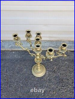 Antique VTG Brass Candle Holder Menorah Candelabra Rotating Metal Jewish Decor