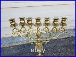 Antique VTG Brass Candle Holder Menorah Candelabra Rotating Metal Jewish Decor