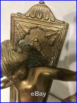 Antique VTG Solid Brass Metal Cherub Candle Holder Wall Sconce Lighting Deco SET