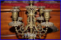 Antique Victorian 5 Arm Candelabra Candle Holder-#1-Brass-Griffin Base-Detailed