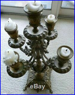 Antique Victorian 5 Candle 4 Arm Candelabra Solid Brass Griffin Base Ornate 19
