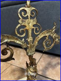 Antique Victorian Gilded Bronze 3 Arm Candelabra Candle Holder Marble French