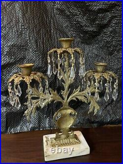 Antique Victorian Girandole Candelabras With Crystal Tear Drops and Marble Bass