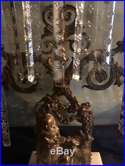 Antique Victorian Girandoles Gilt Ormolu Brass Candelabra Set With Marble Base