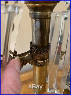 Antique Victorian Kero Brass Jeweled Shade Double Arm Library Desk Lamp Banquet