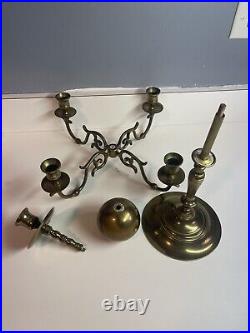 Antique Victorian Solid Brass Candelabras 4 Arms 5Candle Holders Georgian