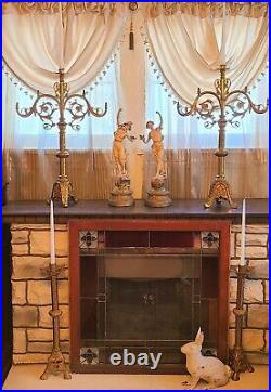 Antique Victorian Wedding 28 Brass Church Alter Candlesticks Original Patina