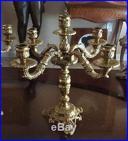 Antique Vintage 5 Arm Ornate Brass Candelabras Candlestick Holders Home Decor