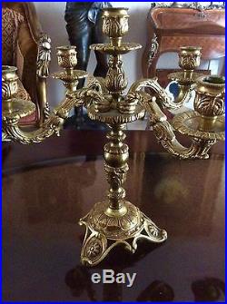Antique Vintage 5 Arm Ornate Brass Candelabras Candlestick Holders Home Decor