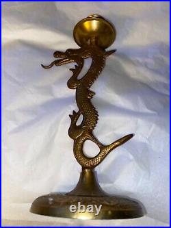 Antique Vintage 9 Pair Of Brass Dragon Candlesticks