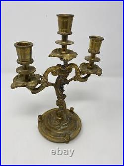 Antique Vintage Boho French Brass Candlestick Candleabra