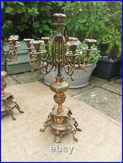 Antique Vintage Brass And Copper pair of Church / Dinning Table Candle Holders