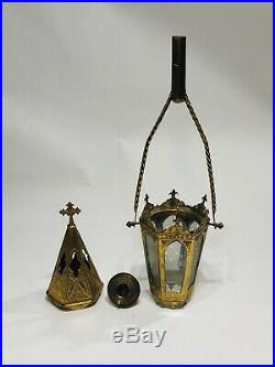 Antique Vintage Brass Church Altar Processional Torch Candle Holder Lantern Read