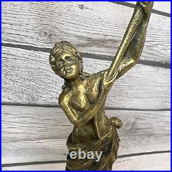 Antique Vintage Brass and Marble woman holding Candlestick Candle Stick Holder