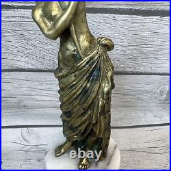 Antique Vintage Brass and Marble woman holding Candlestick Candle Stick Holder